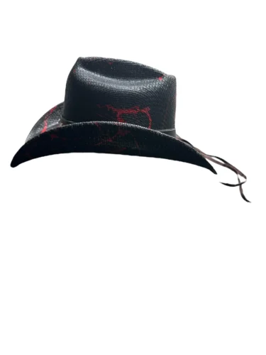 Black Western Straw Cowboy Hat with Red Details – Unisex - Image 2