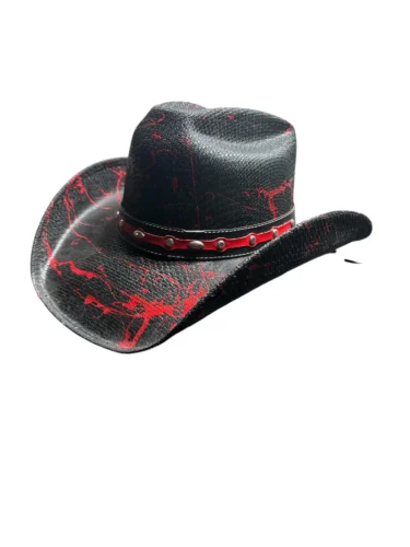 Black Western Straw Cowboy Hat with Red Details – Unisex