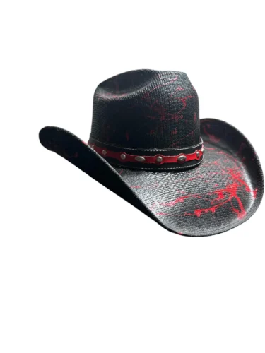 Black Western Straw Cowboy Hat with Red Details – Unisex - Image 4