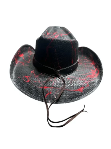 Black Western Straw Cowboy Hat with Red Details – Unisex - Image 5