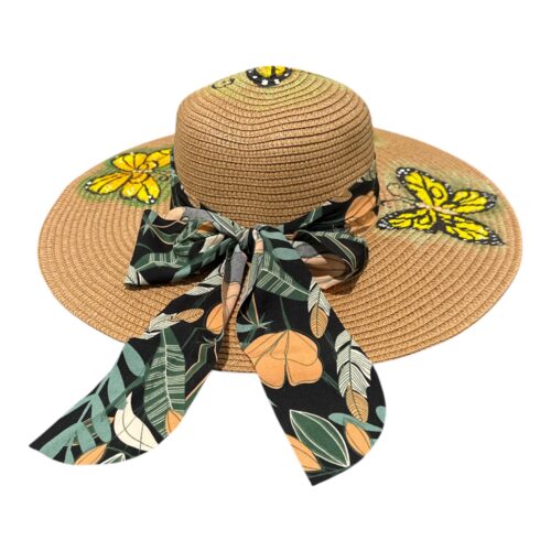 Sun Straw Hat Foldable Packable Floppy Beach Hats Hand-Painted Monarch Butterfly Hat - Image 2