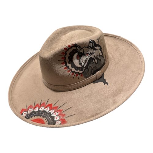 Hand-Painted Wolf Hat | Western Boho Wide Brim - Image 3