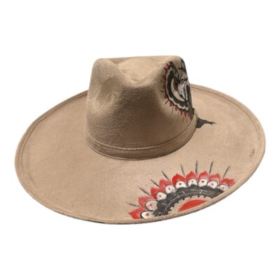 Hand-Painted Wolf Fedora – Wide Brim Unisex Felt Panama Hat - Image 7