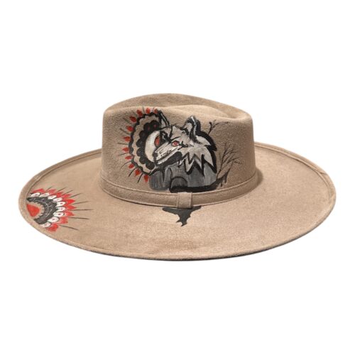 Hand-Painted Wolf Hat | Western Boho Wide Brim - Image 6