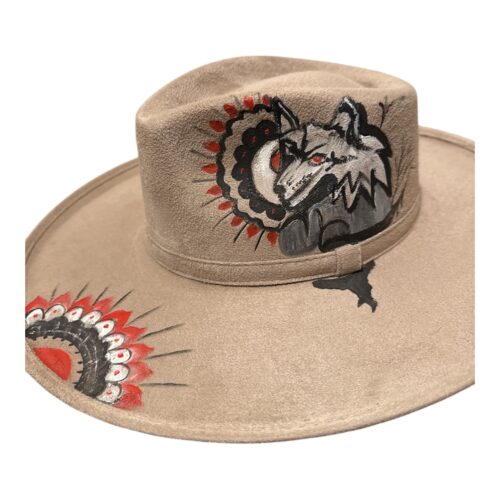 Hand-Painted Wolf Hat | Western Boho Wide Brim - Image 4