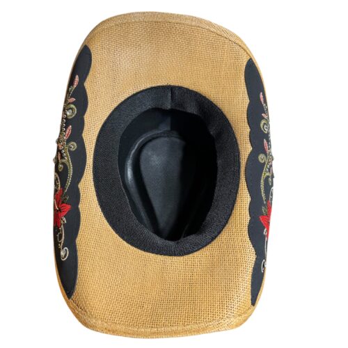 Floral Embroidered Straw Cowgirl Hat – Western Cowboy Hat with Decorative Band - Image 4