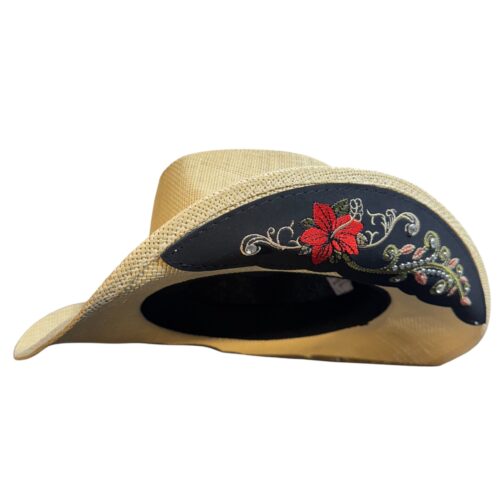 Floral Embroidered Straw Cowgirl Hat – Western Cowboy Hat with Decorative Band - Image 6