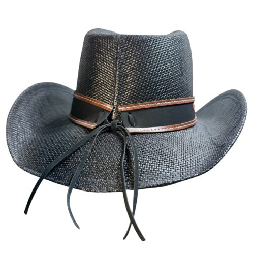 Floral Embroidered Straw Cowgirl Hat – Western Cowboy Hat with Decorative Band-Black - Image 3