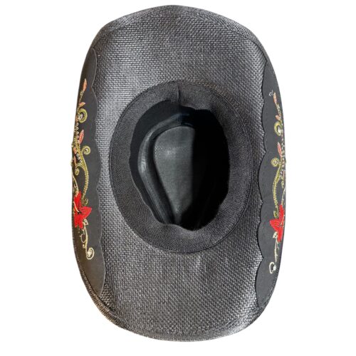Floral Embroidered Straw Cowgirl Hat – Western Cowboy Hat with Decorative Band-Black - Image 5