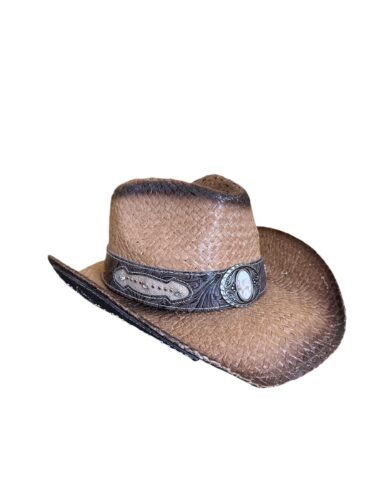 Straw Cowboy Hat with Western Decorative Band - Image 9