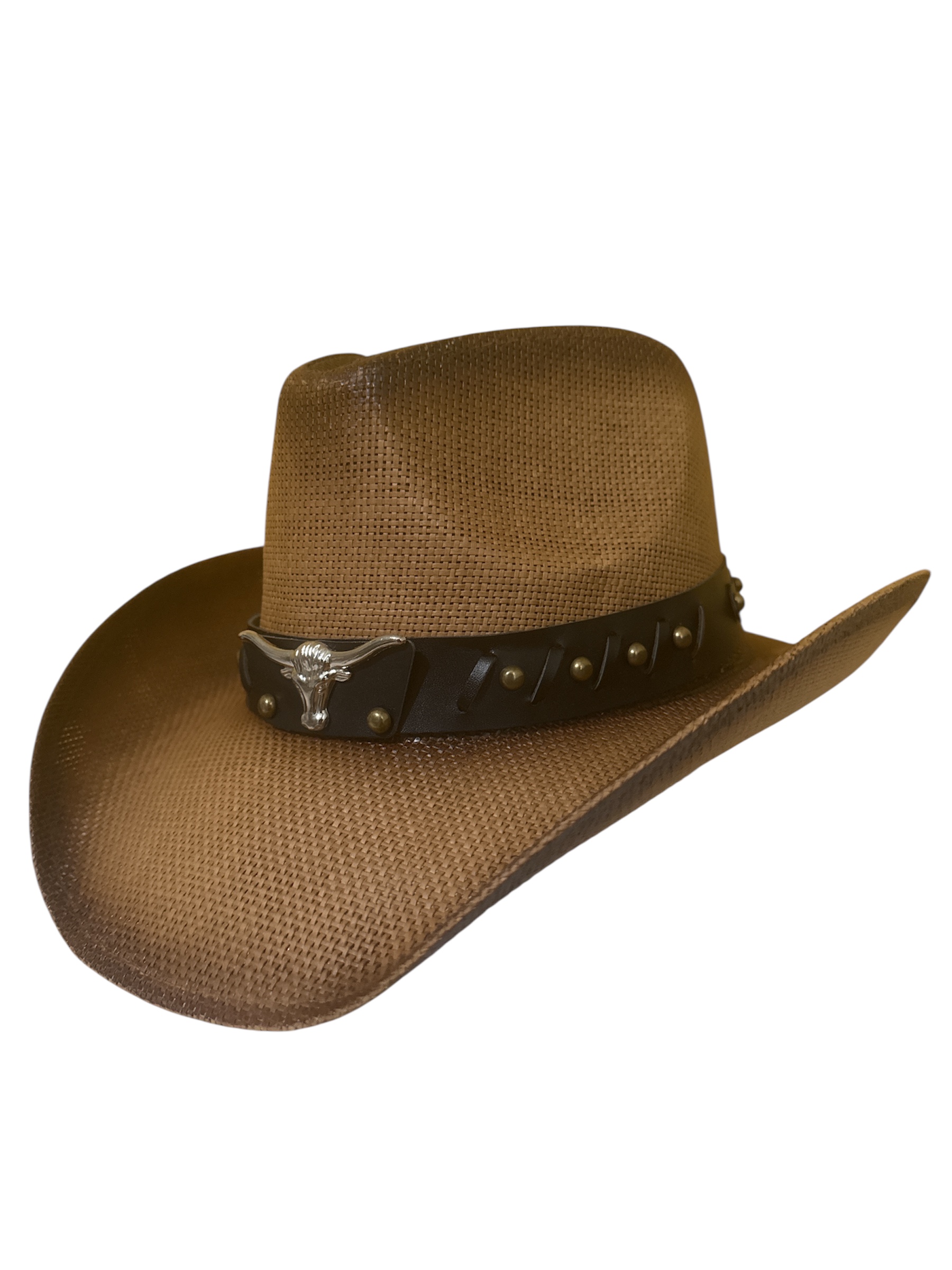 Straw Cowboy Hat with Longhorn Band – Western Style for Men - Women Brown