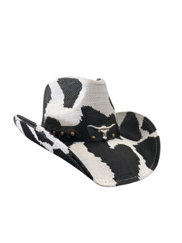 Cow Print Straw Cowboy Hat – Classic Western Style - Image 3
