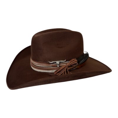 Custom Brown Suede Cowboy Hat with Longhorn Accent - Image 5