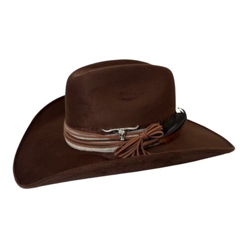 Brown Suede Cowboy Hat – Custom Western Hat with Longhorn Accent