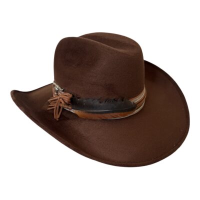 Custom Brown Suede Cowboy Hat with Longhorn Accent - Image 3